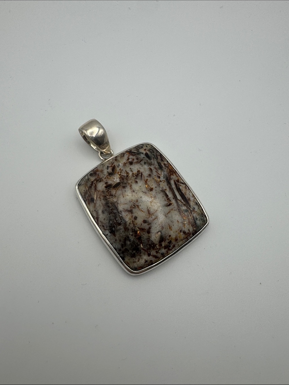 Sterling Silver White and Brown Stone Astrophyllite Pendant Necklace